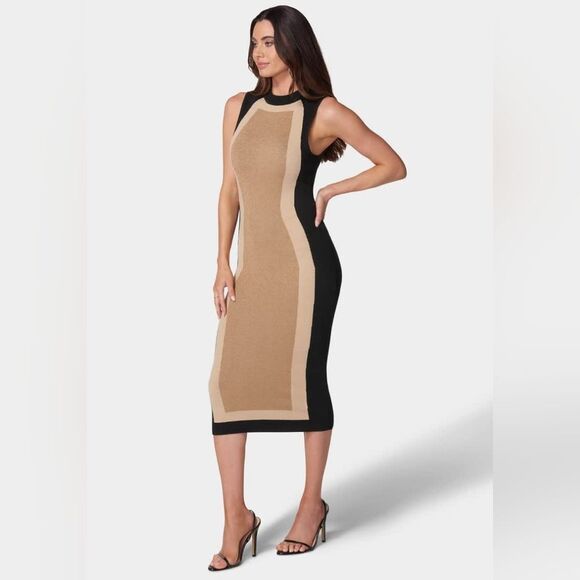 NWT BEBE Metallic Colorblock Sweater Midi Dress - Picture 4 of 7